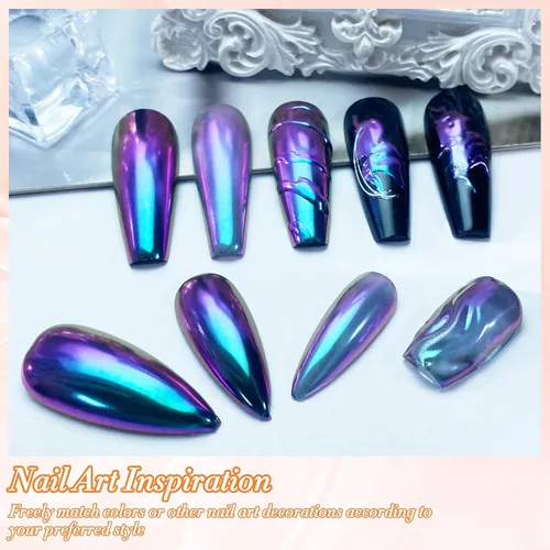 Miniatura 4 de FNNZ Polvo para uñas cromado camaleón, polvo de pigmento para uñas con cambio de color, polvo de purpurina con efecto espejo mágico camaleón, efecto