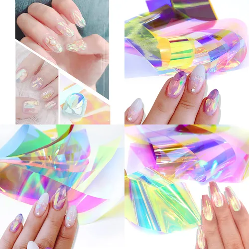 Miniatura 3 de 10 rollos de papel de vidrio Aurora degradado para arte de uñas, 3D, holográfico, de cristal, efecto de fragmento, efecto de fragmento de espejo