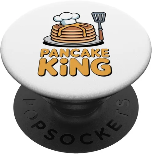Pancake King Funny Breakfast Lover Chef Cooking Men Women PopSockets Adhesive PopGrip