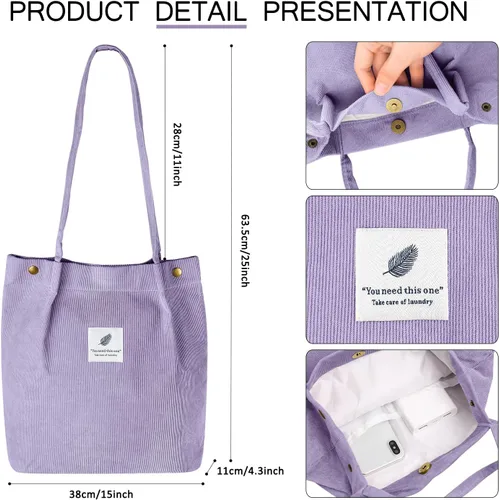 Miniatura 194 de Ayieyill - Bolsa de pana para mujer y niña, con correa de lona para colgar al hombro, bolsa con bolsillo