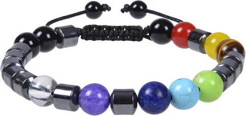 Brazalete GelConnie de piedras de lava, 7 chakras, 0.32 pulgadas, piedra natural, para curación, alivio del estrés, yoga, ansiedad, aromaterapia,