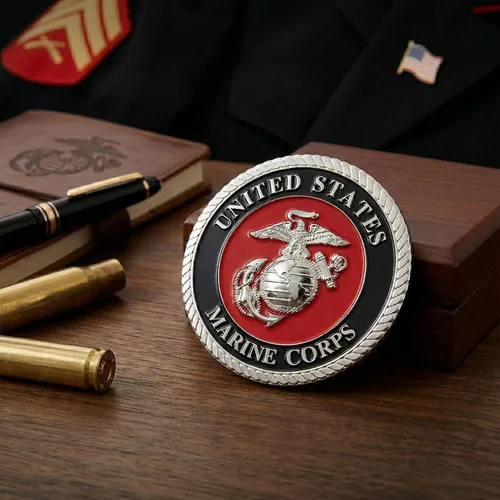 Miniatura 2 de USMC Medallón de automóvil rojo/plateado – Logotipo de metal Águila, Globo y Ancla del Cuerpo de Marines de 3.5 pulgadas para automóvil - Regalo