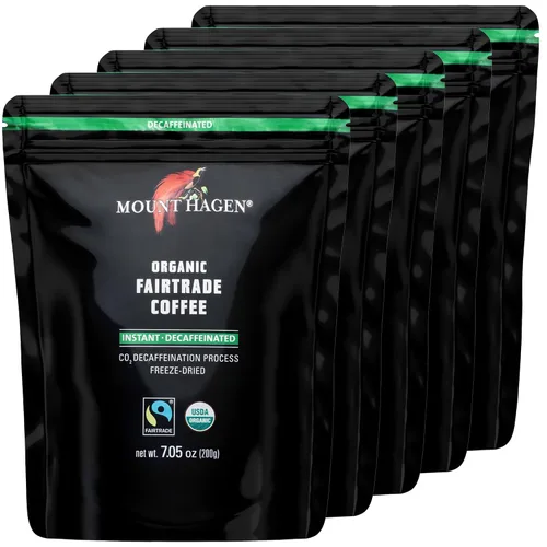 Miniatura 8 de Mount Hagen Tarro + bolsa resellable descafeinado orgánico liofilizado café instantáneo - Paquete combinado Granos arábica de tostado medio