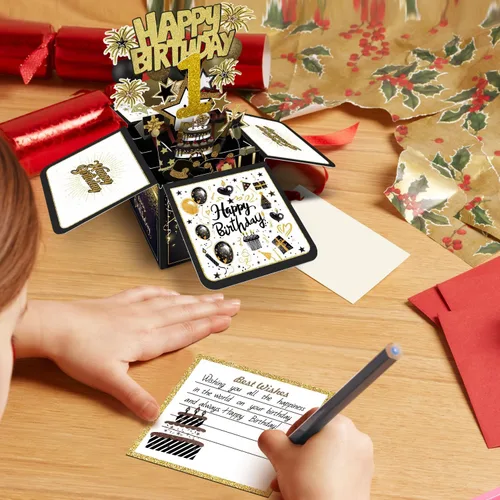 Miniatura 3 de Tarjeta de cumpleaños número 1 de Joycard, decoraciones de cumpleaños número 1 para niñas y niños, para ella o él, tarjetas 3D de feliz cumpleaños