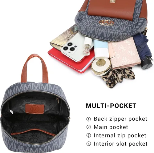 Miniatura 4 de MKP - Mochila pequeña para mujer, bolso de hombro con borla y dije, Azul oscuro, Mochilas Daypack
