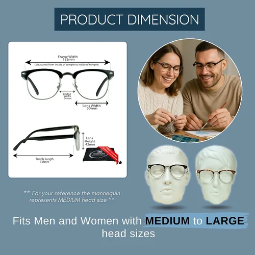 Miniatura 6 de proSPORT Gafas de lectura con montura de cuerno, vintage, clásicas, semi sin montura para hombres y mujeres, 2 pares combinados