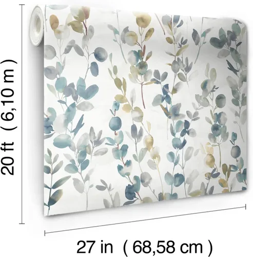 Miniatura 5 de York Wallcoverings Candice Olson PSW1431RL - Papel tapiz autoadhesivo de eucalipto azul marino