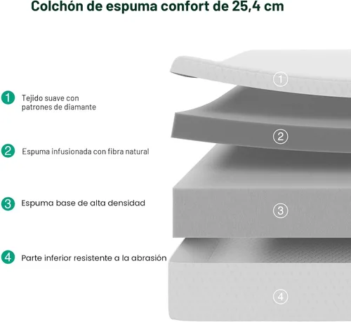 Miniatura 4 de Novilla Colchón Individual, Colchón Individual de Espuma Viscoelástica de 10 Pulgadas con Comodidad Transpirable y Espuma de Soporte de Alta Blanco