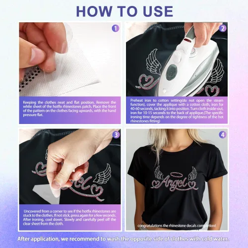 Miniatura 3 de MAYJOYDIY Alas de transferencia termoadhesivas con texto de ángel con diamantes de imitación, parches de reparación de ropa, apliques de amor