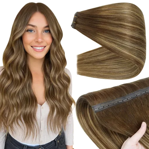 Miniatura 59 de Full Shine Extensiones de cabello humano, 18 pulgadas, mechones de trama, color #2 castaño oscuro, 3.5 onzas, cabello Remy para coser, doble trama