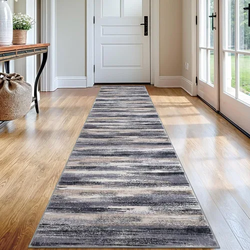 Miniatura 12 de Lansny Alfombra moderna abstracta de 2 x 5 pies, color negro, gris, blanco, lavable, alfombra de entrada para cocina, alfombra antideslizante suave