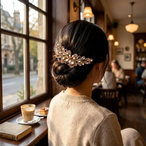 Miniatura 6 de LOGOFUN Peine lateral de cristal Peine de pelo con diamantes de imitación Peine de pelo de novia updo lateral Peine nupcial 4 puntas para mujeres