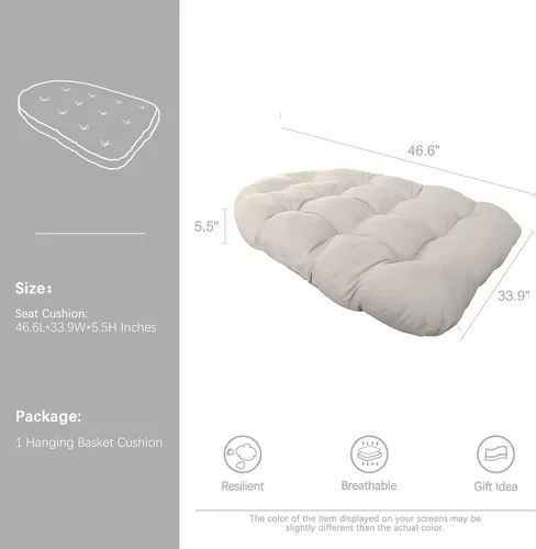 Miniatura 2 de Cojines para silla colgante de patio al aire libre, 46.6 x 33.9 pulgadas, relleno de poliéster, para silla de columpio, color negro 46.6"×33.9