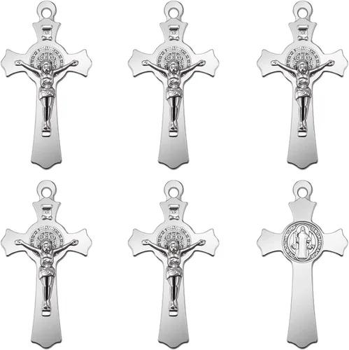 Miniatura 10 de 10 piezas de medallas de metal de San Benito con cruz, dijes de rosario, centro INRI, crucifijo, cuentas colgantes, joyería católica DIY, regalos