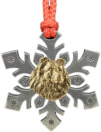 Miniatura 29 de Adorno navideño para colgar en la cabeza de collie con borde de peltre antiguo hecho a mano para decorar coronas y árboles de Navidad del hogar