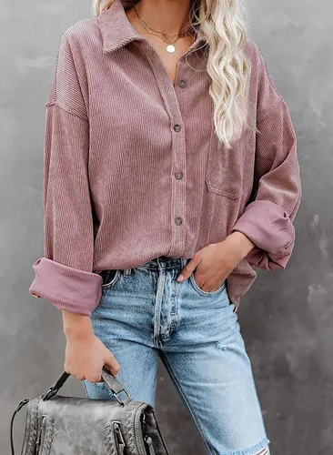 Miniatura 3 de Chaqueta de pana con botones para mujer, estilo casual, manga larga, blusas de gran