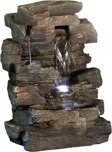 Alpine Corporation WIN220 - Fuente de mesa en cascada de 4 niveles para interiores con luces LED, 13 pulgadas de alto, color gris
