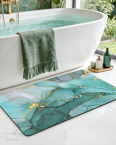 Miniatura 15 de DEXI Alfombra de baño ultra fina, de 16 x 24 pulgadas, antideslizante, para suelo de ducha, absorbente, de secado rápido, de mármol, perfil bajo