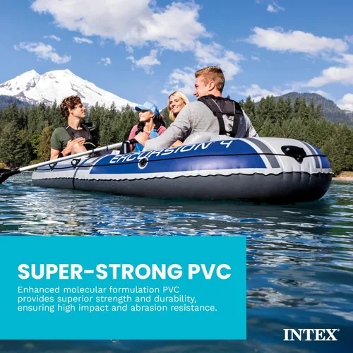 Miniatura 4 de Intex Excursion 4, 4-person Inflatable Boat Set con remos de aluminio y bomba de aire de alta (último modelo)