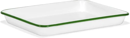 Red Co. Bandeja rectangular clásica de metal esmaltado de 11 x 9 pulgadas, 2 cuartos de galón, borde blanco sólido/verde oscuro