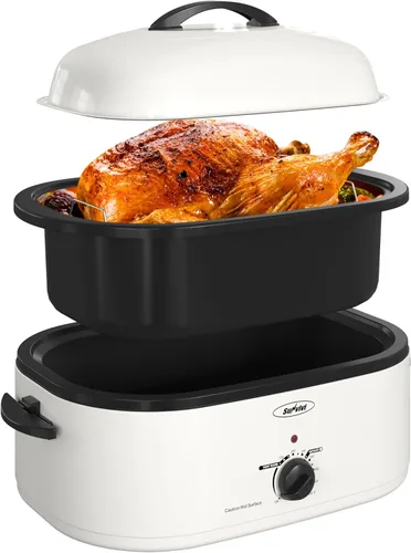 Miniatura 29 de Sunvivi Horno asador eléctrico con tapa visible, horno asador de pavo de 24 cuartos de galón con sartén y estante extraíbles, acero inoxidable