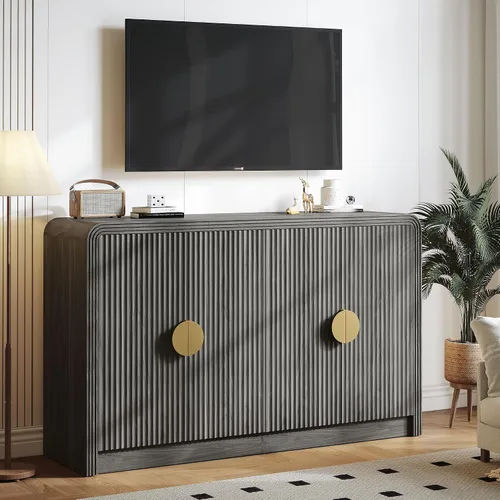 Miniatura 3 de Decofy 55" Buffet Sideboard Cabinet, Modern Mid Century Console Cabinet with Adjustable Shelves & Wavy Grain Doors for Kitchen Cabinets, Living
