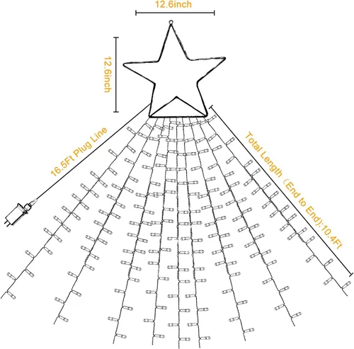Miniatura 4 de Luces de Cadena de Estrella de Navidad, 320 Luces LED de Cascada para Árbol con Estrella Superior de 13", 8 Modos de Iluminación para Interiores