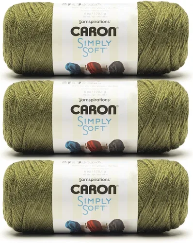 Caron Simply Soft - Hilo verde militar, paquete de 3 unidades de 6.00 oz/6 onzas, 100% acrílico, peinado #4 (mediano), 315 yardas, tejido/ganchillo