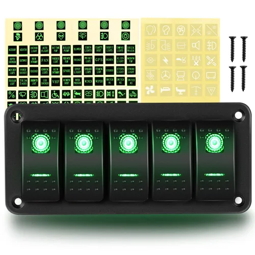 Miniatura 12 de GOOACC Panel de interruptores basculantes de 2 cuadras, 12 V, 24 V CC, color azul, panel de aluminio de 5 pines, encendido y apagado, panel