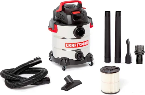 CRAFTSMAN CMXEVBE17155 aspiradora de húmedos/secos de 6.0 picos HP, 10 galones, de acero inoxidable, portátil, para uso en tienda, húmeda y seca con