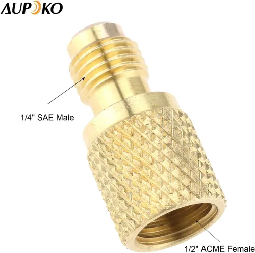 Miniatura 4 de Adaptador de ajuste de latón R134A, 1/4" macho a 1/2" hembra para tanque de refrigerante con núcleo de válvula, se adapta al sistema de refrigerante