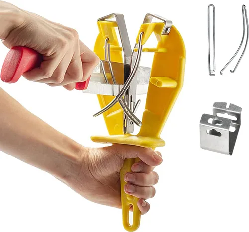 Miniatura 8 de Afilador de cuchillos de acero inoxidable con soporte, herramienta de afilado de mantenimiento para mataderos de cocina, cuchillos ayuda a reparar