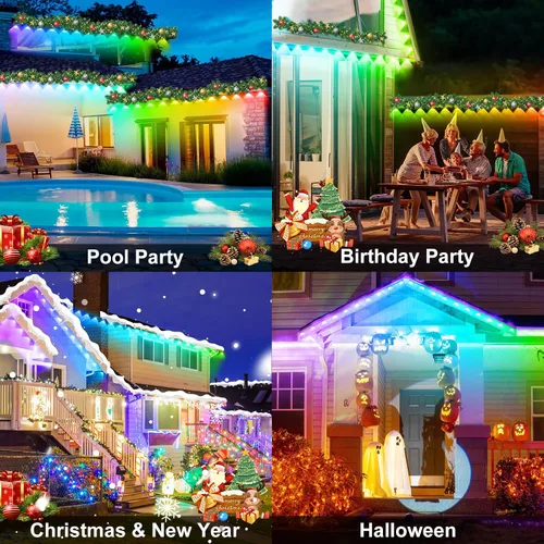 Miniatura 5 de MUCCCUTE Luces Permanentes al Aire Libre para Navidad de 150 pies RGB + IC para Aleros con Aplicación y Control Remoto, Cadena de Luces LED al Aire