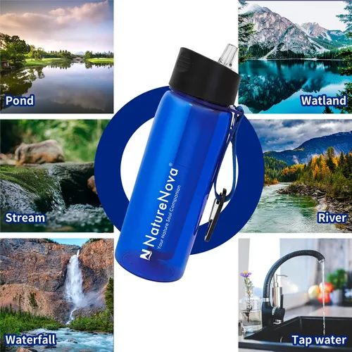 Miniatura 6 de Botella con filtro de agua con filtro integrado de 4 etapas, sin BPA para camping, senderismo, mochileros, emergencia y viajes, color negro, 22.0 fl