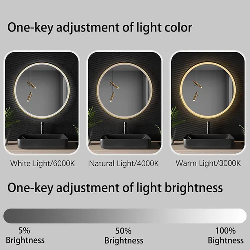 Miniatura 4 de Espejo de baño negro, espejo de baño con luces LED, espejos de baño montados en la pared, luz LED regulable de 3 colores, con control táctil por