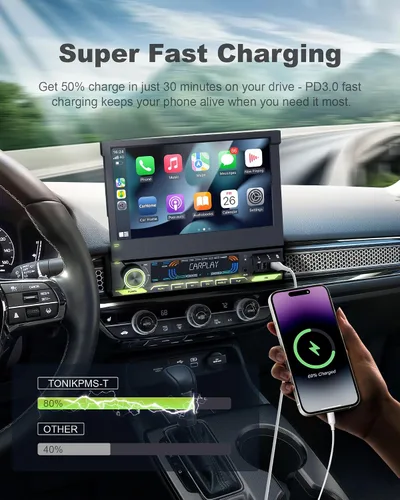 Miniatura 4 de Pantalla táctil inalámbrica portátil Apple Carplay para 7 "HD portátil Android Auto pantalla estéreo de coche, receptores de audio para automóvil