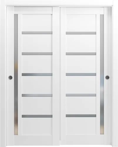 Puertas corredizas de derivación para armario de 36 x 80 pulgadas con herrajes | Quadro 4088 seda blanca con vidrio opaco esmerilado | Juego de