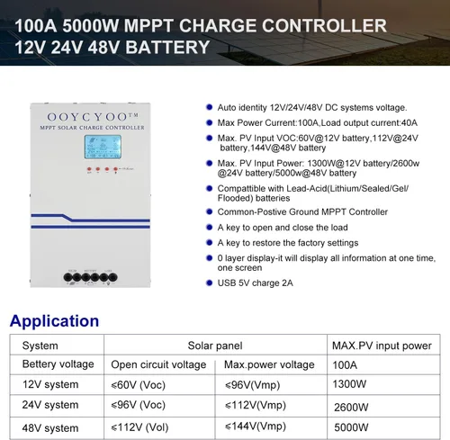 Miniatura 5 de Controlador de carga solar MPPT de 100 amperios 48 V, 36 V, 24 V, 12 V, auto, panel solar de entrada máxima de 150 V, panel solar de 100 A, potencia