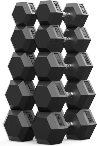 Miniatura 12 de PAPABABE Juego de mancuernas, mancuernas de gimnasio en casa con revestimiento de goma, mancuernas para mujeres y hombres, pesas de mano