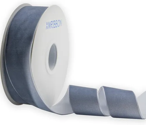 Cinta de terciopelo azul polvoriento de una cara, carrete de 1 1/2 pulgadas por 10 yardas Azul empolvado