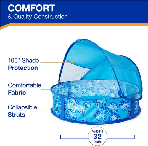 Miniatura 3 de Swimways Elite - Piscina desplegable sobre el suelo, piscina para bebés con toldo y funda de transporte, piscina plegable para niños de 9 a 24