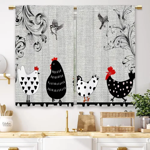 Miniatura 27 de Cortinas de Cocina de Girasol Estilo Granja, Cortinas de Ventana Cortas Pequeñas de Café con Flores Rústicas Florales del Campo, Cortinas de Ventana