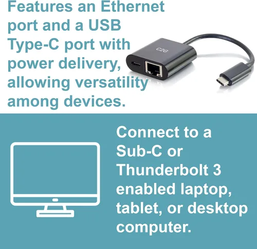 Miniatura 2 de C2G 29749 Adaptador USB C y adaptador Ethernet con alimentación, negro