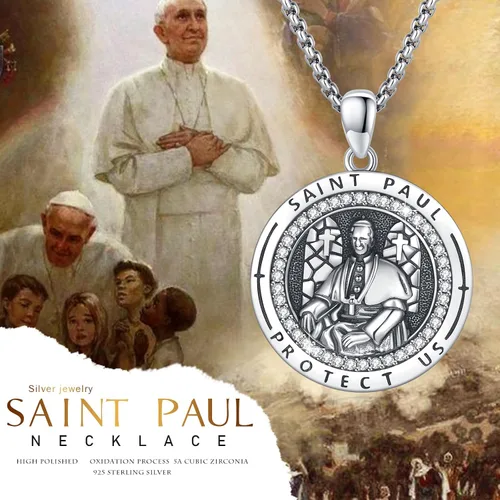 Miniatura 359 de Collar con colgante de plata de ley 925 con medalla de San Patrón, joyería religiosa para hombres y mujeres, con cadena de acero inoxidable 316L