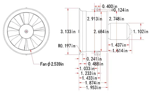 Miniatura 3 de EDF - Carcasa de 2.520 in con ventilador 11 aspas sin motor, ventilador eléctrico sin motor para EDF 3S 4S, hélice de motor a reacción RC Hobby