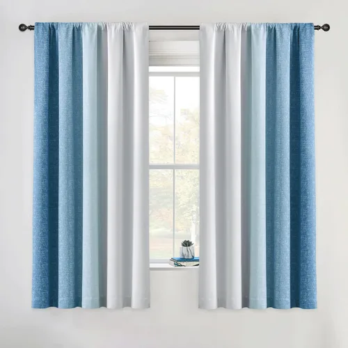 Miniatura 23 de Cortinas Ombre 100% Opacas de 63 Pulgadas de Largo 2 Paneles para Dormitorio Azul Blanco Patrón Degradado Oscurecimiento de Habitación Aislamiento