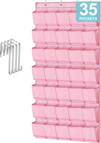 Miniatura 14 de homyfort Organizador de zapatos sobre la puerta, 24 bolsillos grandes de malla transpirable, estante colgante para zapatos que ahorra espacio