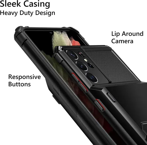 Miniatura 4 de Vofolen Funda tipo cartera para Galaxy S21 Ultra con 4 tarjetas, tarjetero con ranura para tarjeta de crédito, bolsillo trasero, doble capa, Negro
