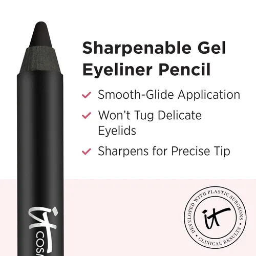 Miniatura 3 de IT Cosmetics Superhero No-Tug Gel Eyeliner – Impermeable Fórmula Mezclable – Uso todo el día – Lápiz de ojos afilable – 0.042 onzas Super Black