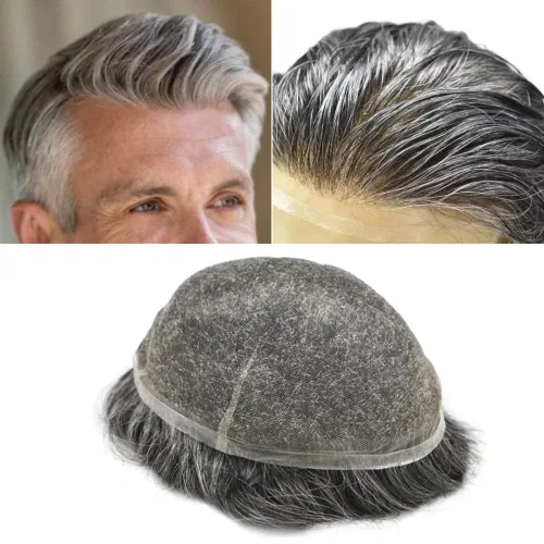 Miniatura 134 de PUNRU HAIR Completo Swiss Lace Toupee para hombres Sistema de cabello humano real Sistema de reemplazo de cabello humano para hombre Toupee
